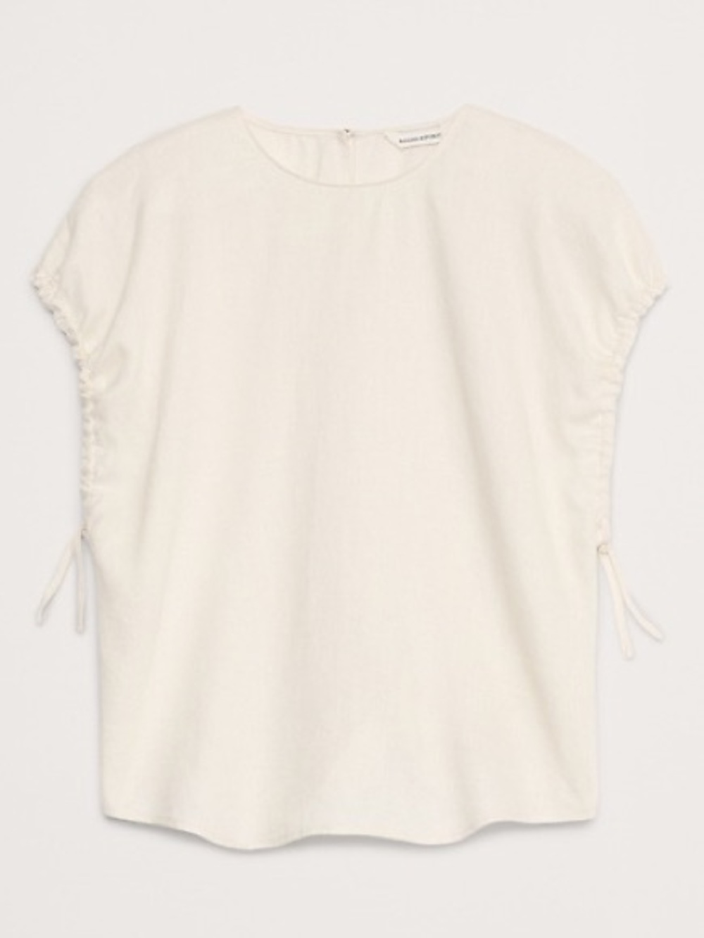 Banana Republic Cream Short-Sleeve Tie-Detail Blouse XS 100% Linen Top